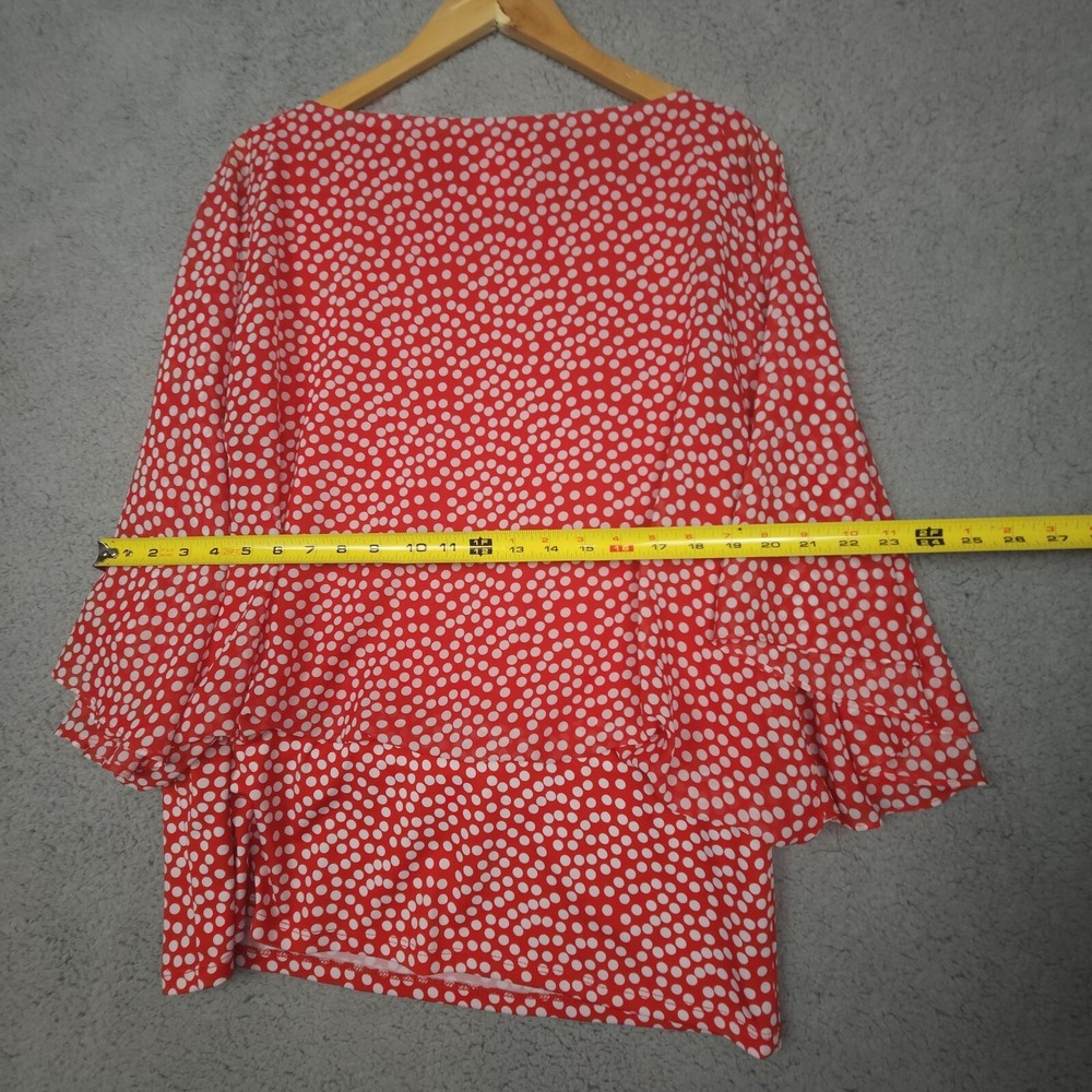 Coco Blanco‎ Blouse Womens Extra Large Red Polka-Dot  Flare Sleeves Stretchy - Picture 6 of 7
